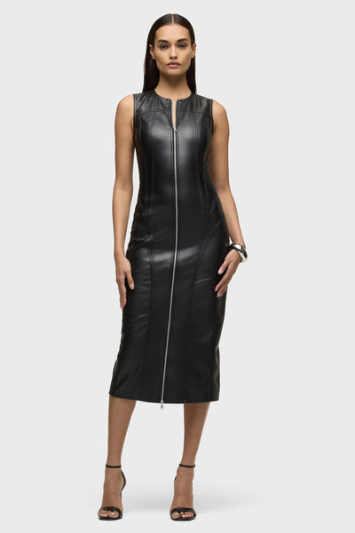 chinese dress ladies Hudson Faux Leather Sleeveless Dress - Black