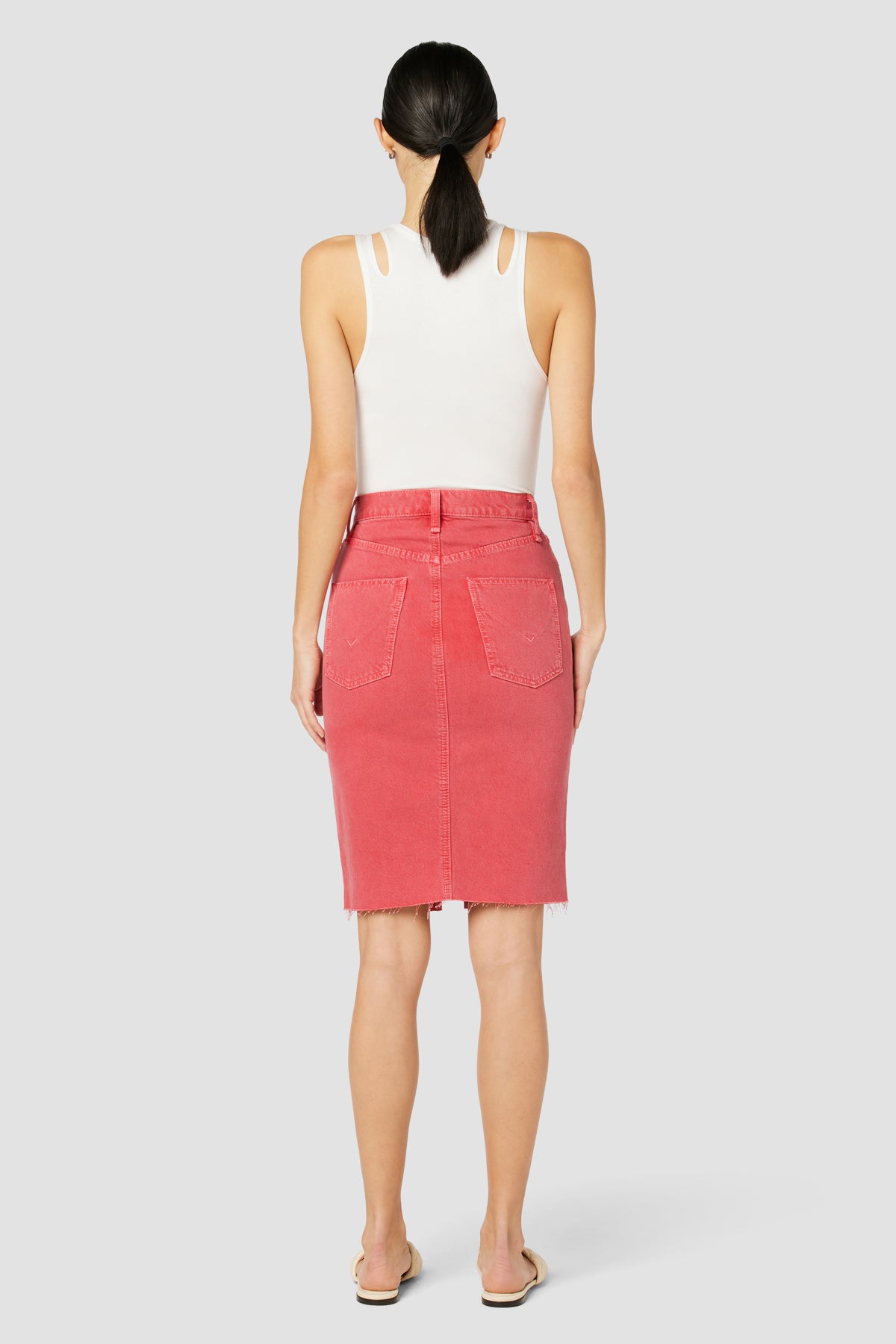 High-Rise Reconstructed Knee Length Skirt