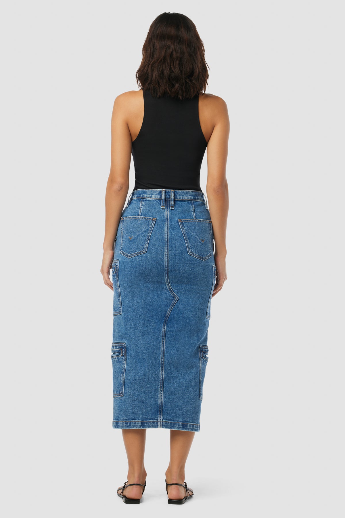 High-Rise Reconstructed Skirt w/ Cargo Welt Pockets