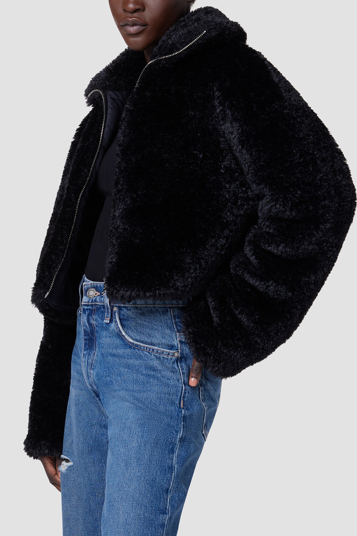 Black cropped teddy jacket hotsell