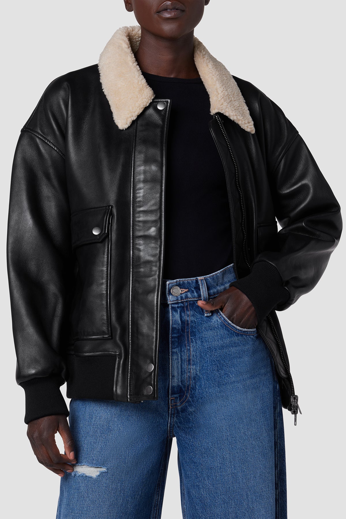 Hudson Jeans Leather Jacket - Black - XL