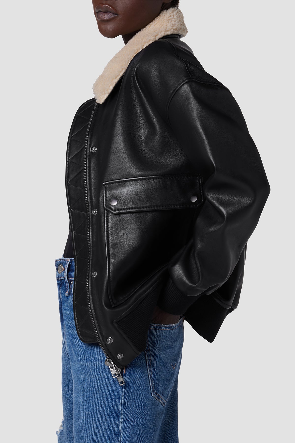 Oversized Leather Bomber Jacket | Premium Italian Fabric