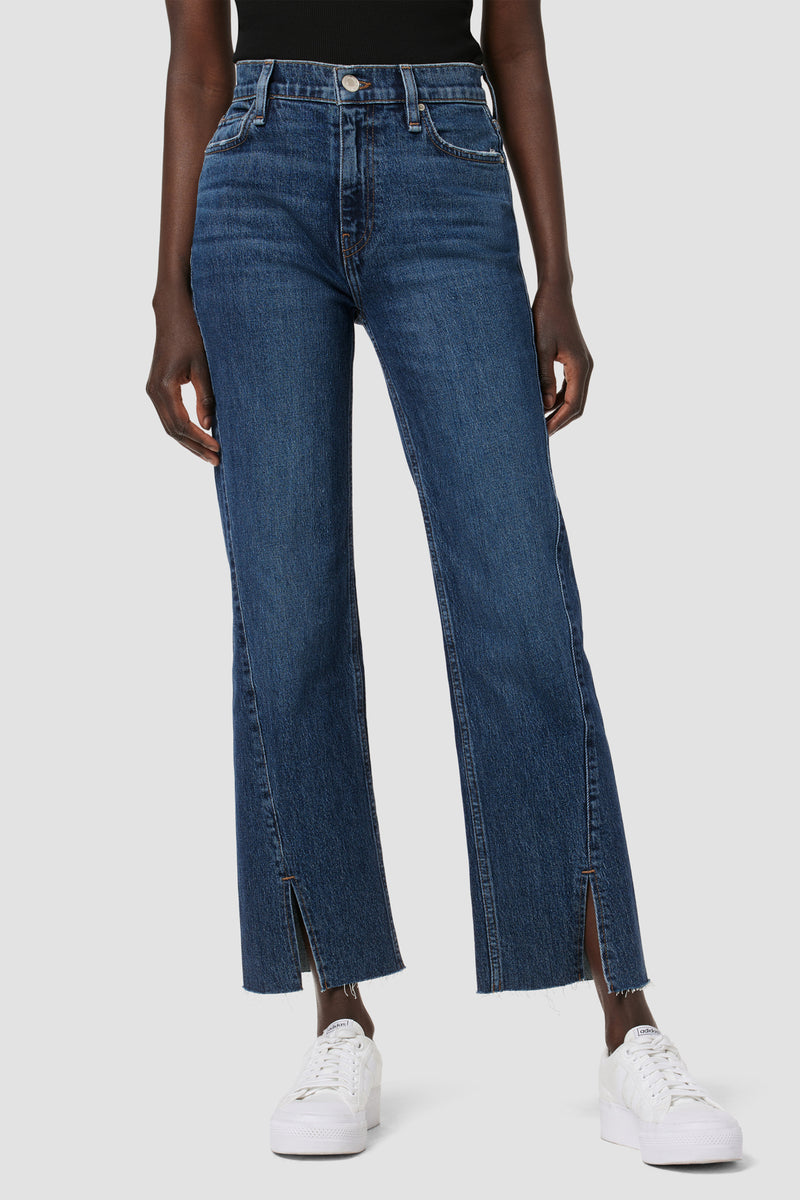 Remi High-Rise Straight Ankle Forward Seam Jean w/ Slit Hem