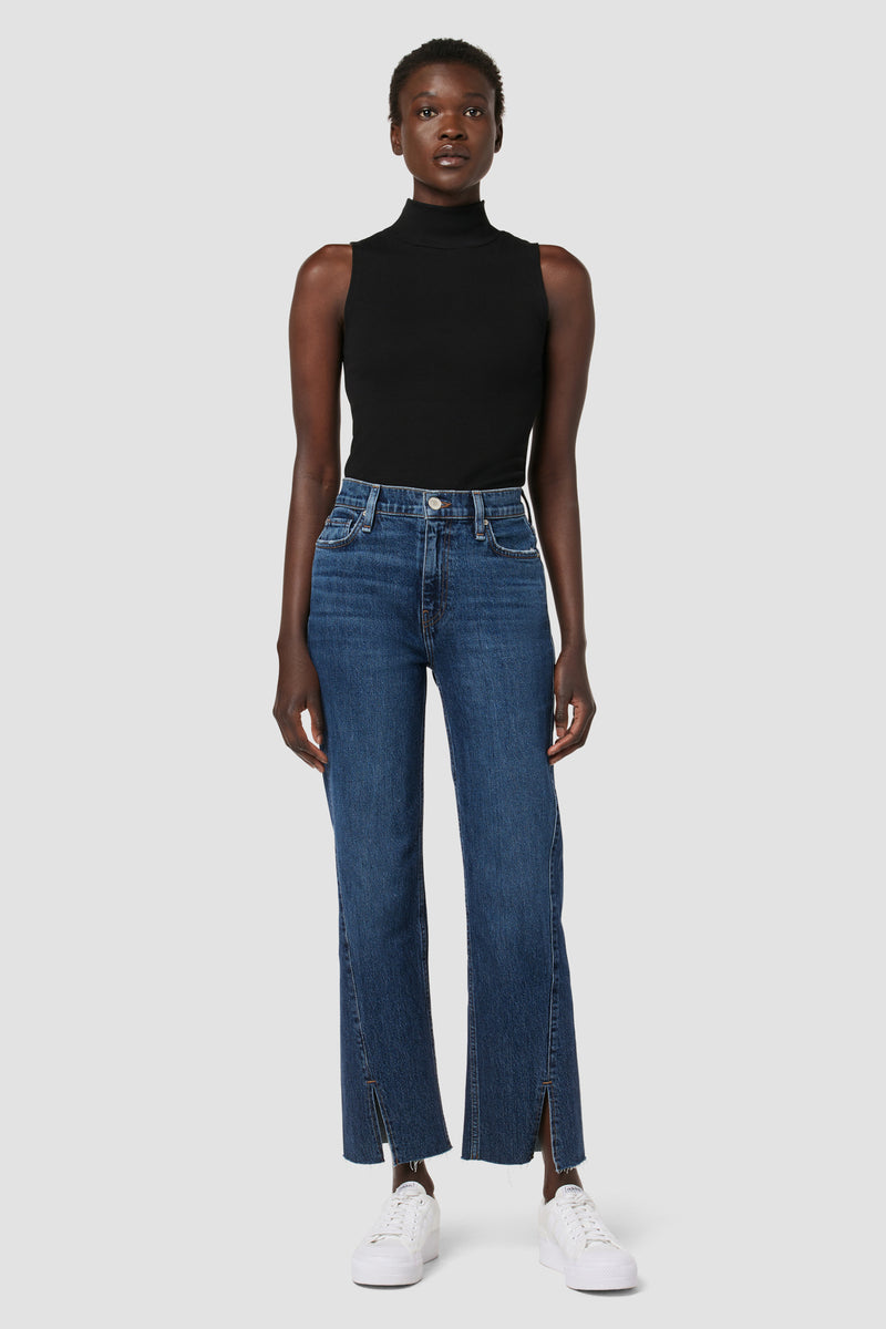 Remi High-Rise Straight Ankle Forward Seam Jean w/ Slit Hem