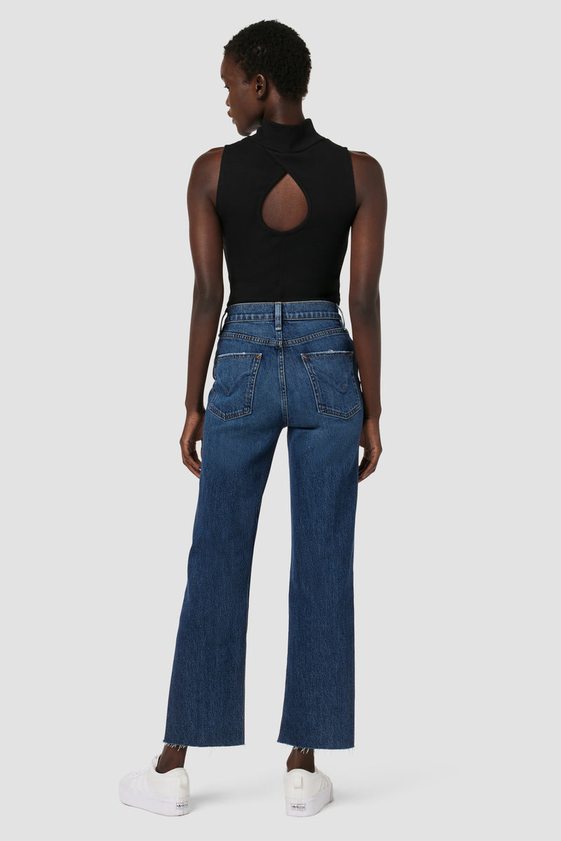 Remi High-Rise Straight Ankle Forward Seam Jean w/ Slit Hem