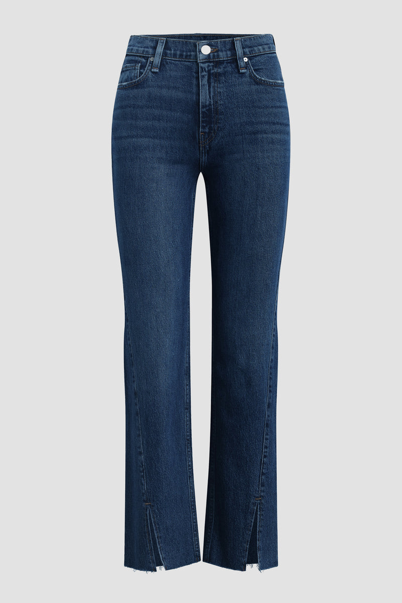Remi High-Rise Straight Ankle Forward Seam Petite Jean w/ Slit Hem