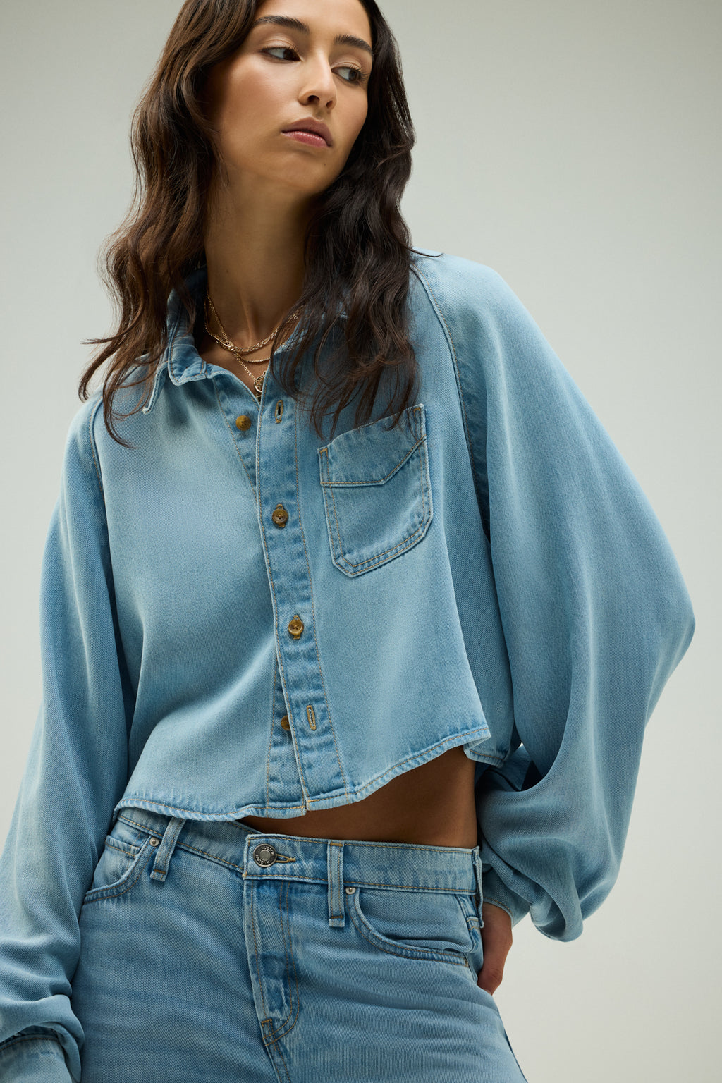 Raglan Balloon Sleeve Button Down