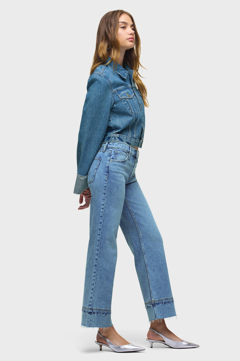 Rosie High-Rise Wide Leg Ankle Cuff Raw Hem