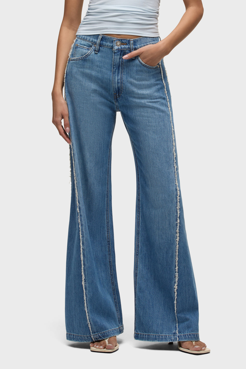 Jodie High Rise Loose Fit Wide Leg Jean With Frayed Seams