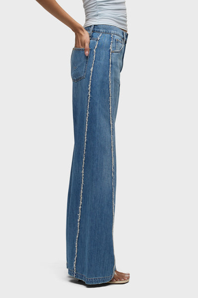 Jodie High Rise Loose Fit Wide Leg Jean With Frayed Seams