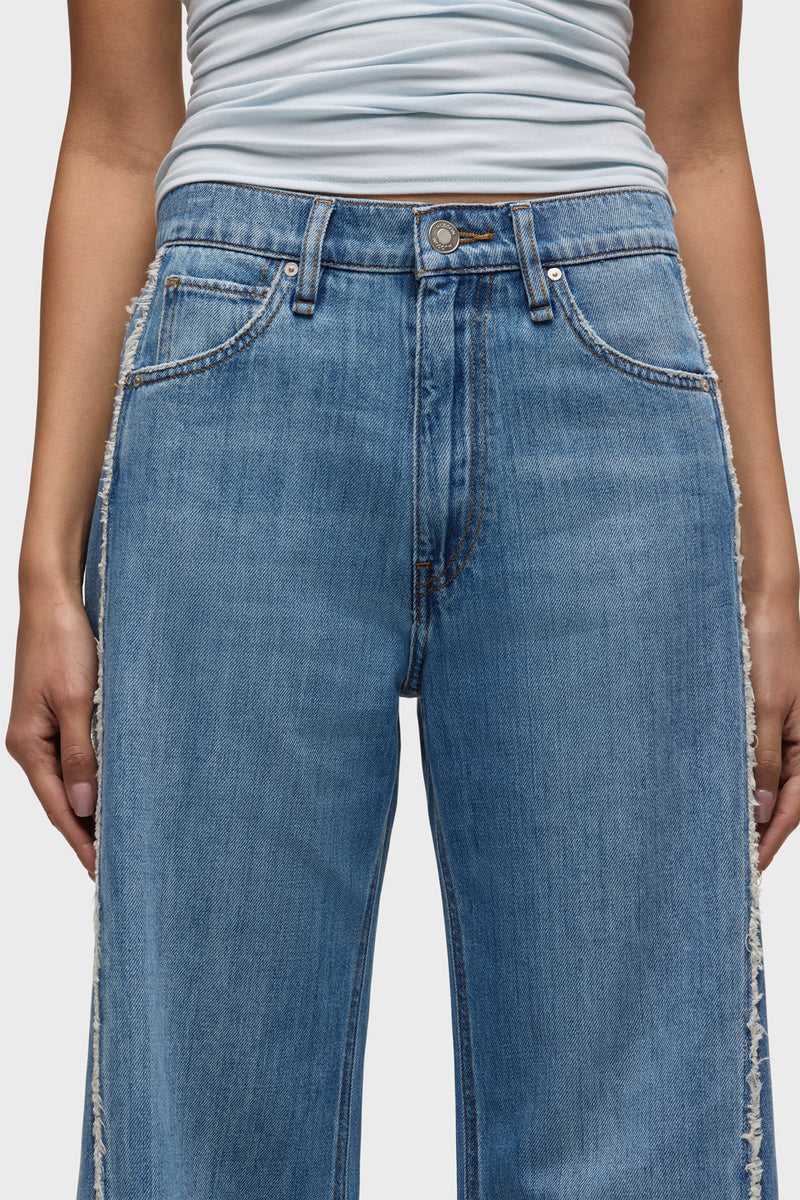 Jodie High Rise Loose Fit Wide Leg Jean With Frayed Seams