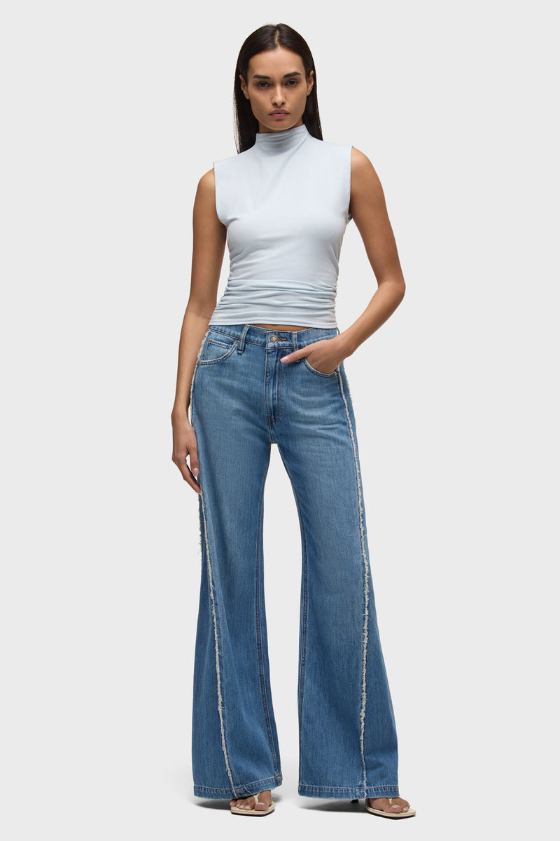 Jodie High Rise Loose Fit Wide Leg Jean With Frayed Seams