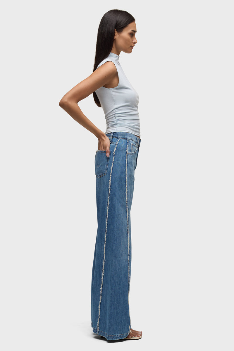 Jodie High Rise Loose Fit Wide Leg Jean With Frayed Seams