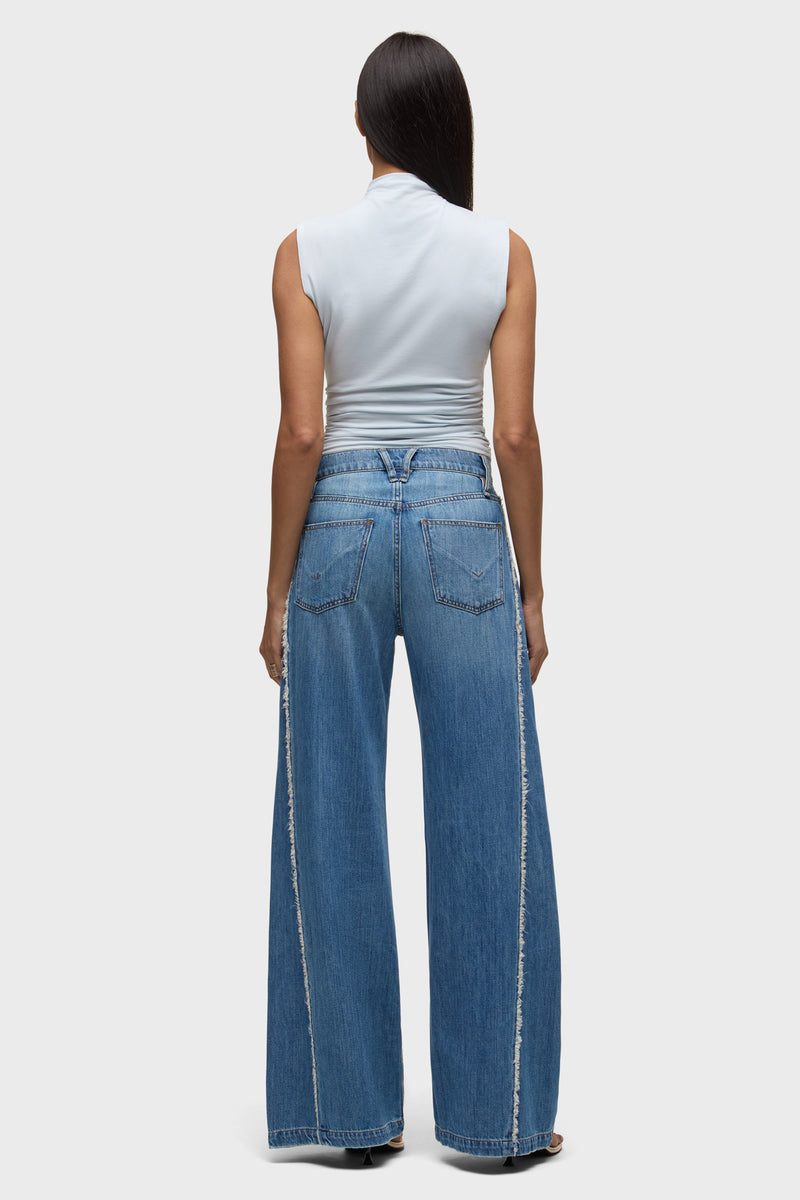Jodie High Rise Loose Fit Wide Leg Jean With Frayed Seams