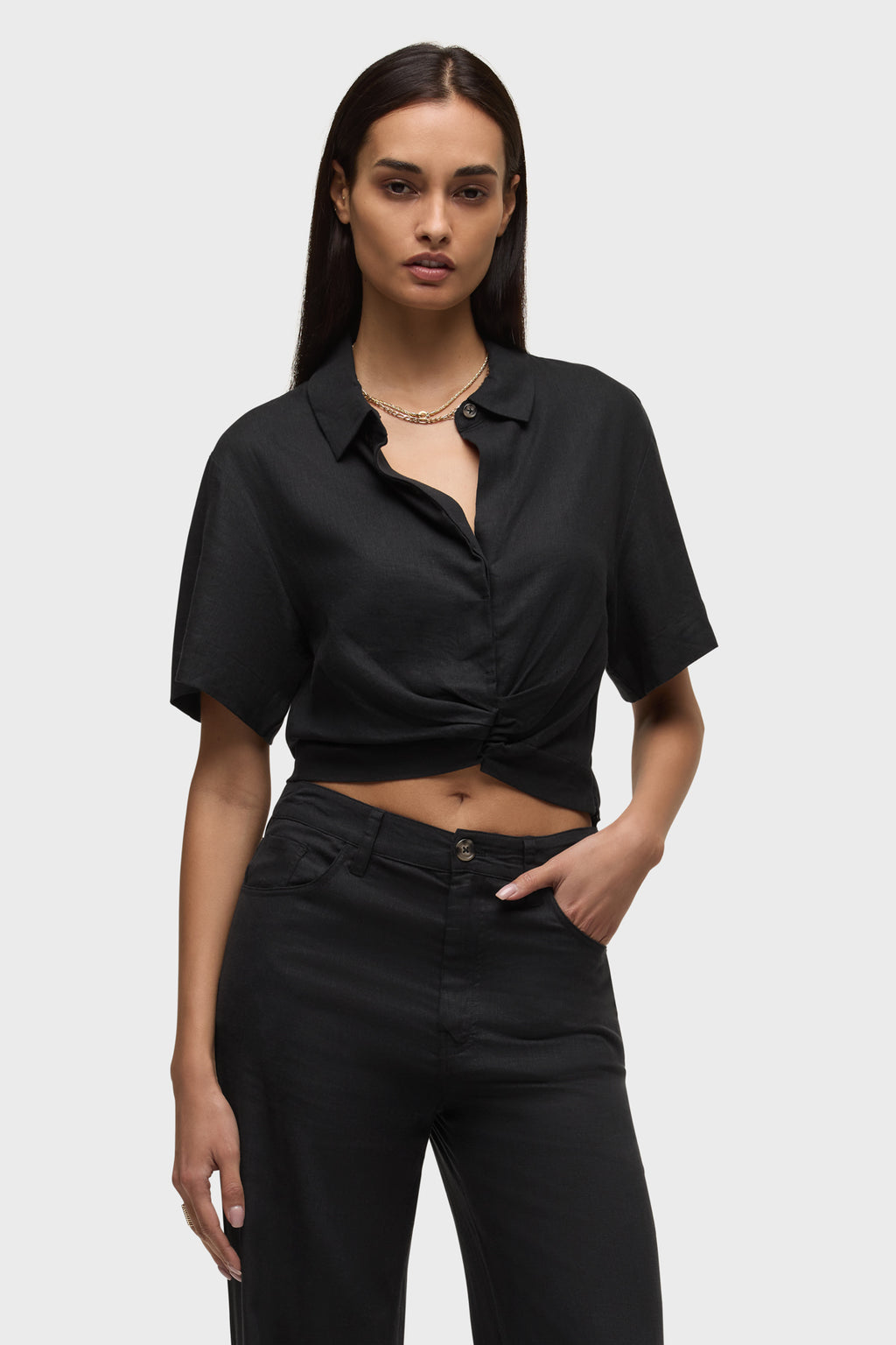 Short Sleeve Knotted Button Down Shirt