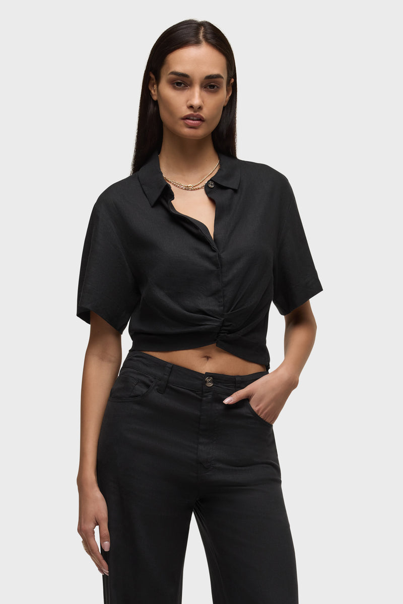 Short Sleeve Knotted Button Down Shirt
