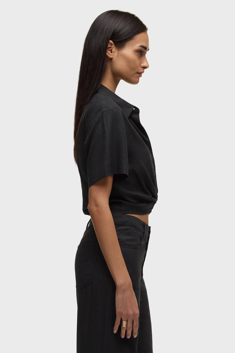 Short Sleeve Knotted Button Down Shirt