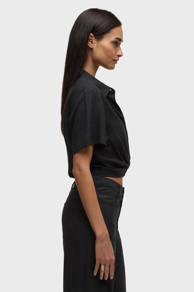 Short Sleeve Knotted Button Down Shirt