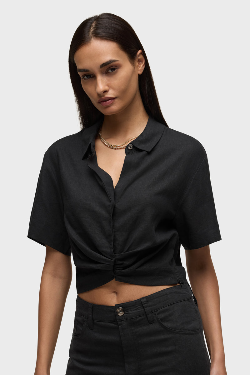 Short Sleeve Knotted Button Down Shirt