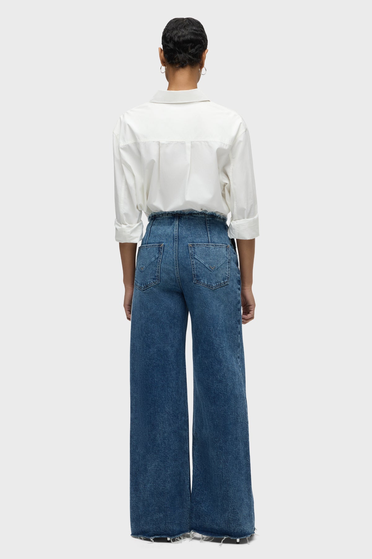 【oan】Linder Diagonal Line Track Denim James High-Rise Darted Wide Leg Jean | Premium Italian Fabric