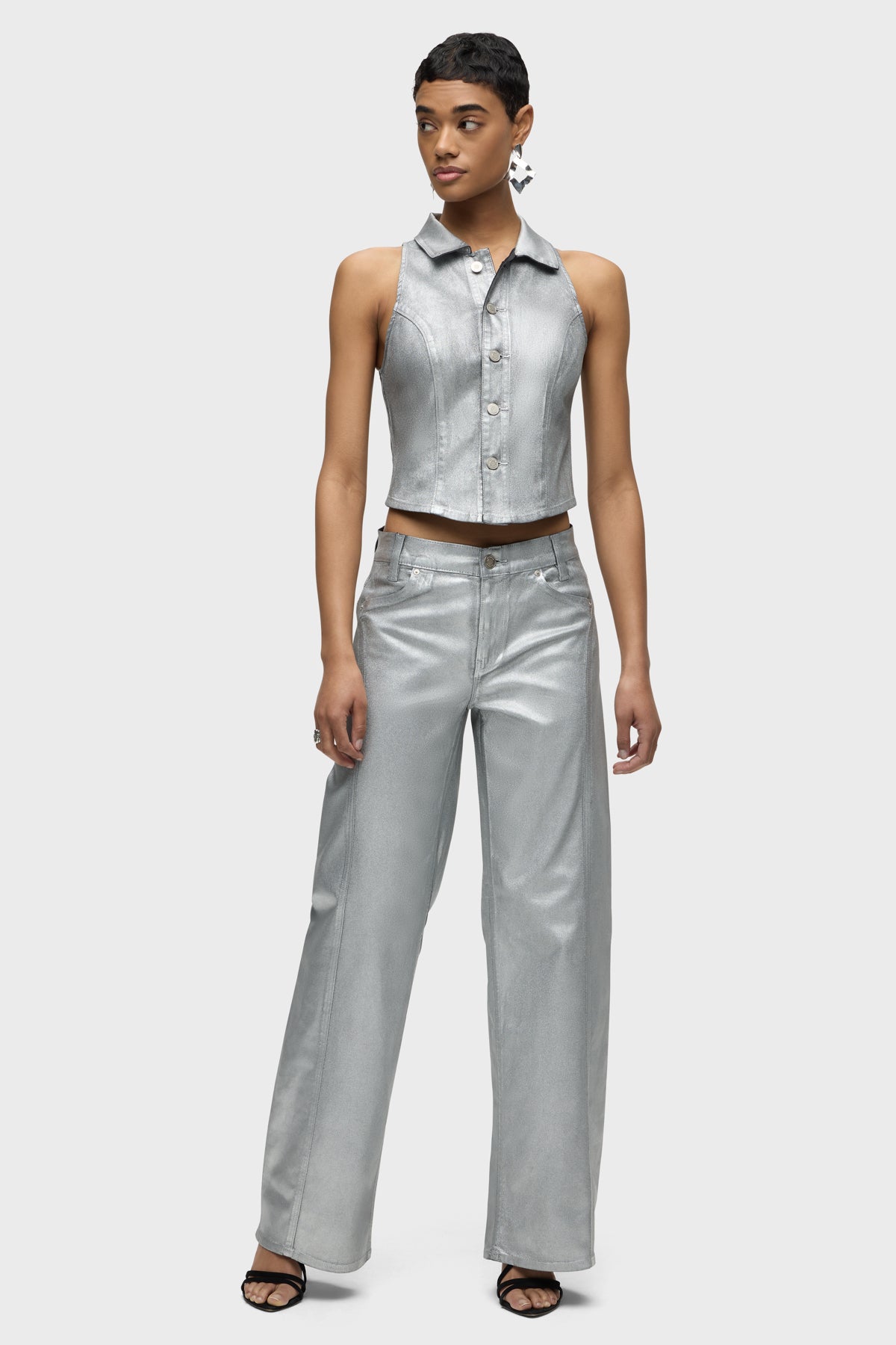 Lexi Mid-Rise Coated Seamed Wide Leg | Premium Italian Fabric