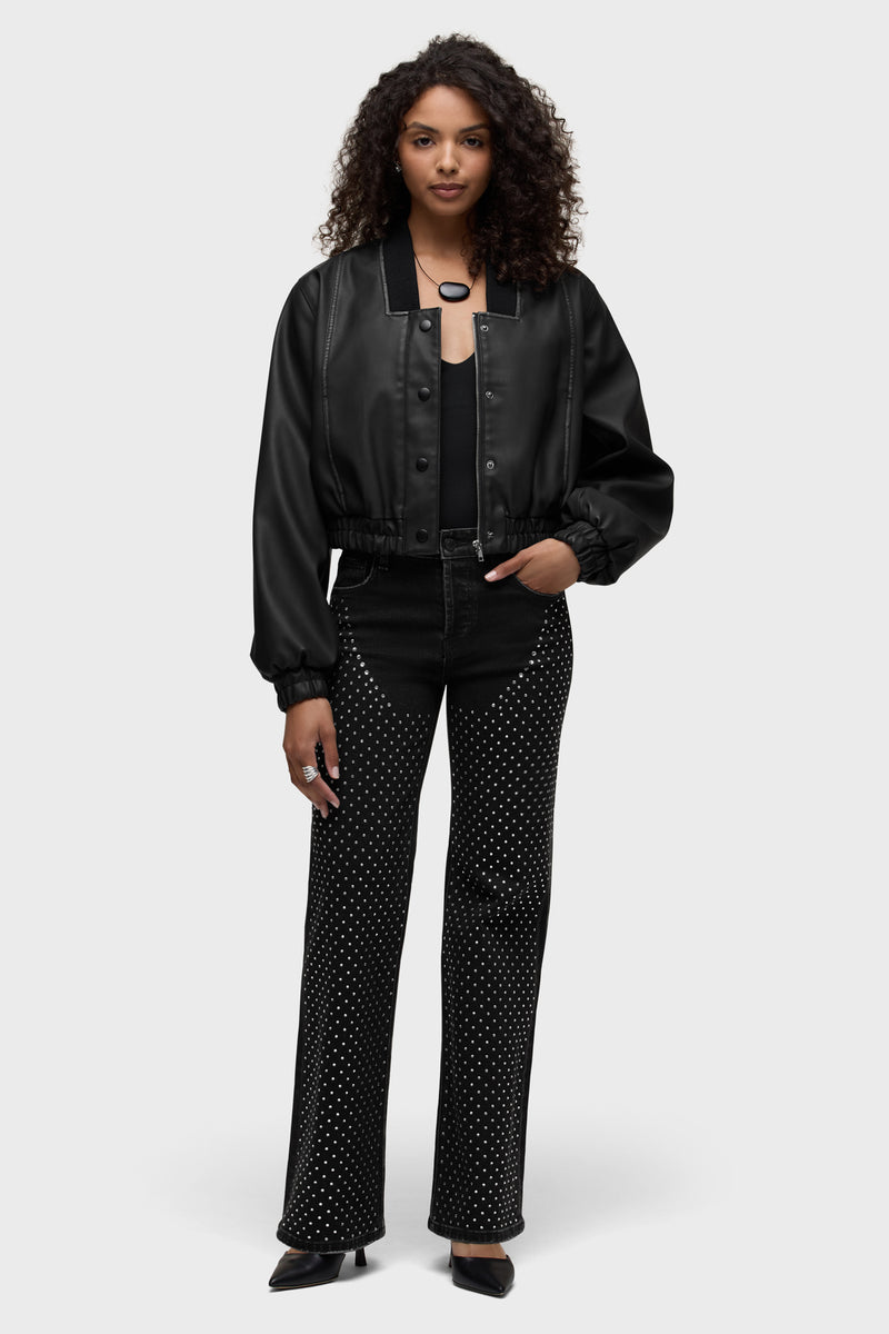 Vegan Leather Bomber Jacket