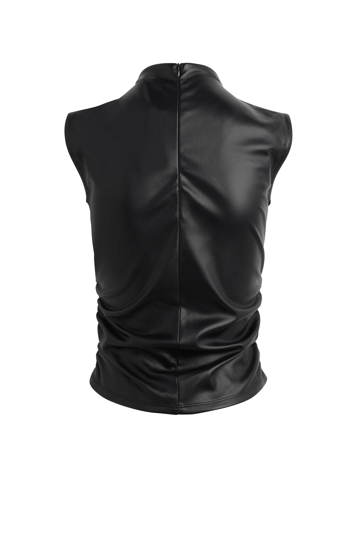 Vegan Leather Top W Side Seam Ruching | Premium Italian Fabric