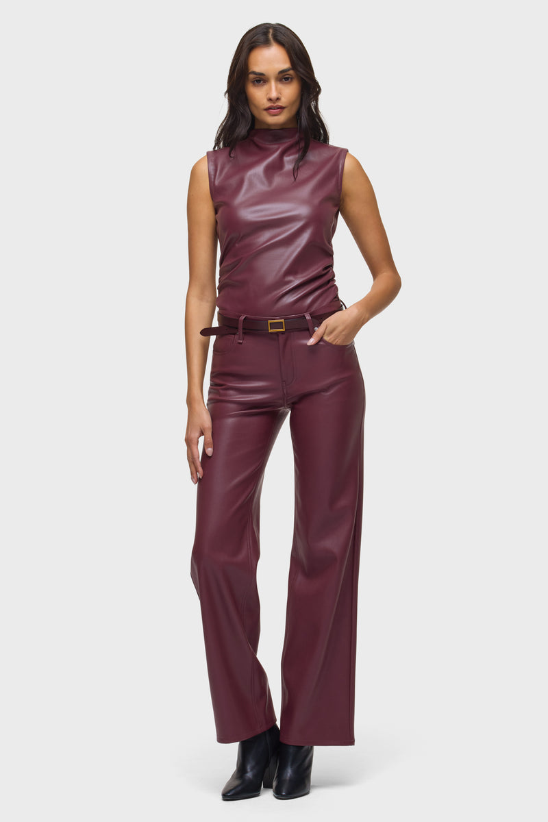 Vegan Leather Top W Side Seam Ruching