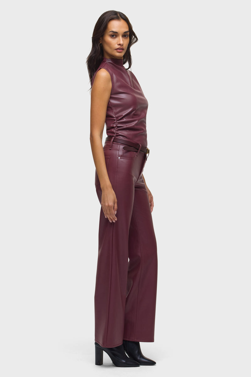 Vegan Leather Top W Side Seam Ruching