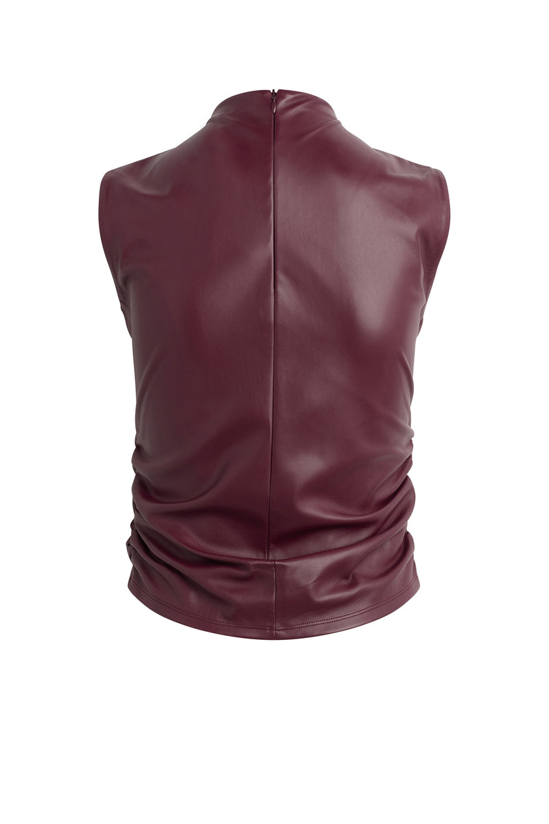 Vegan Leather Top W Side Seam Ruching