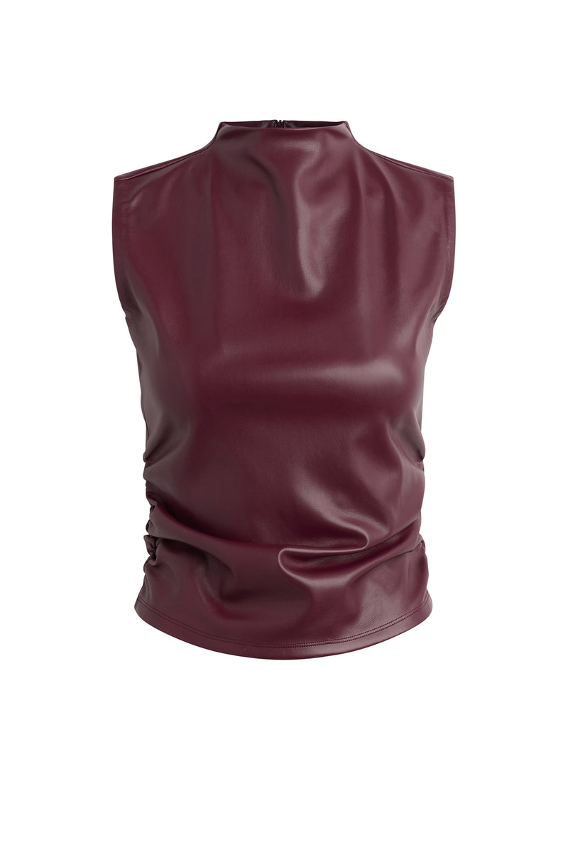 Vegan Leather Top W Side Seam Ruching