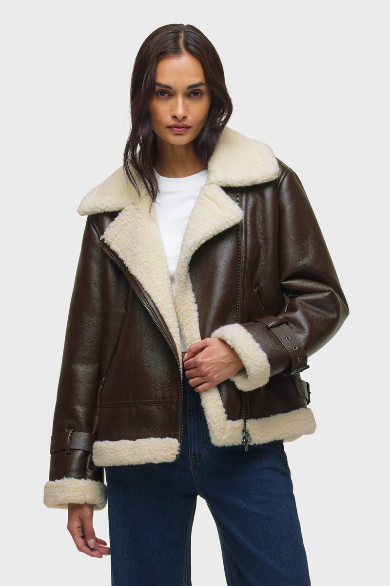 Vegan Leather Sherpa Jacket