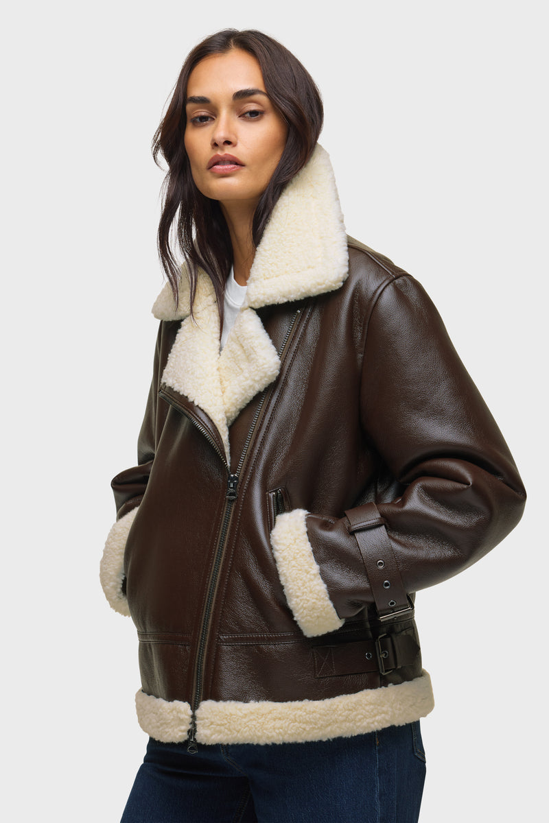 Vegan Leather Sherpa Jacket