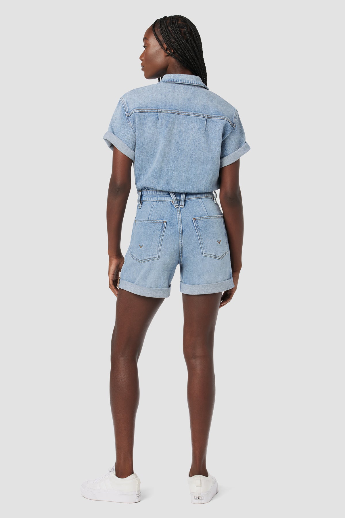 Denim shirt romper outlet