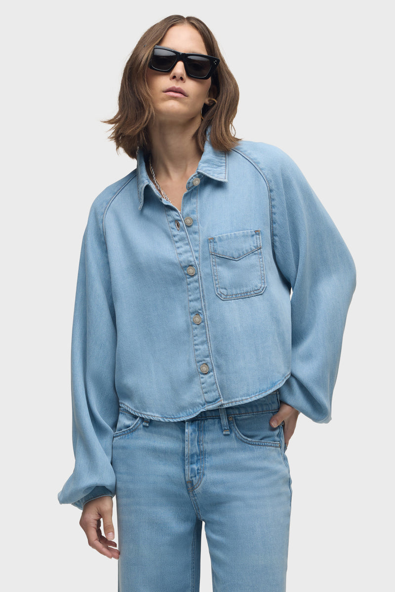 Raglan Balloon Sleeve Button Down