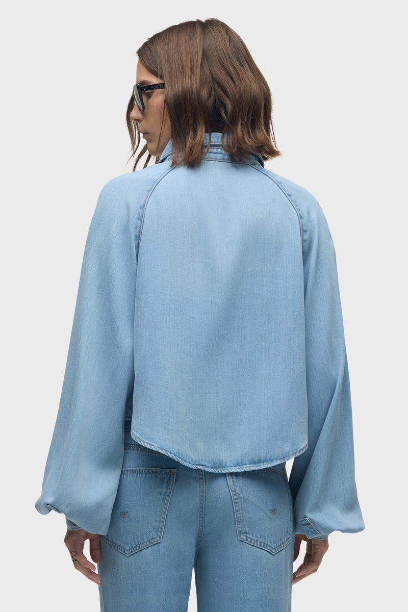 Raglan Balloon Sleeve Button Down