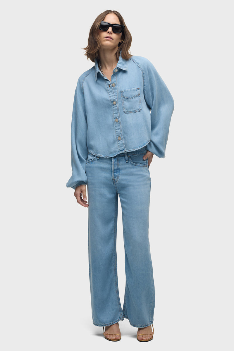 Raglan Balloon Sleeve Button Down