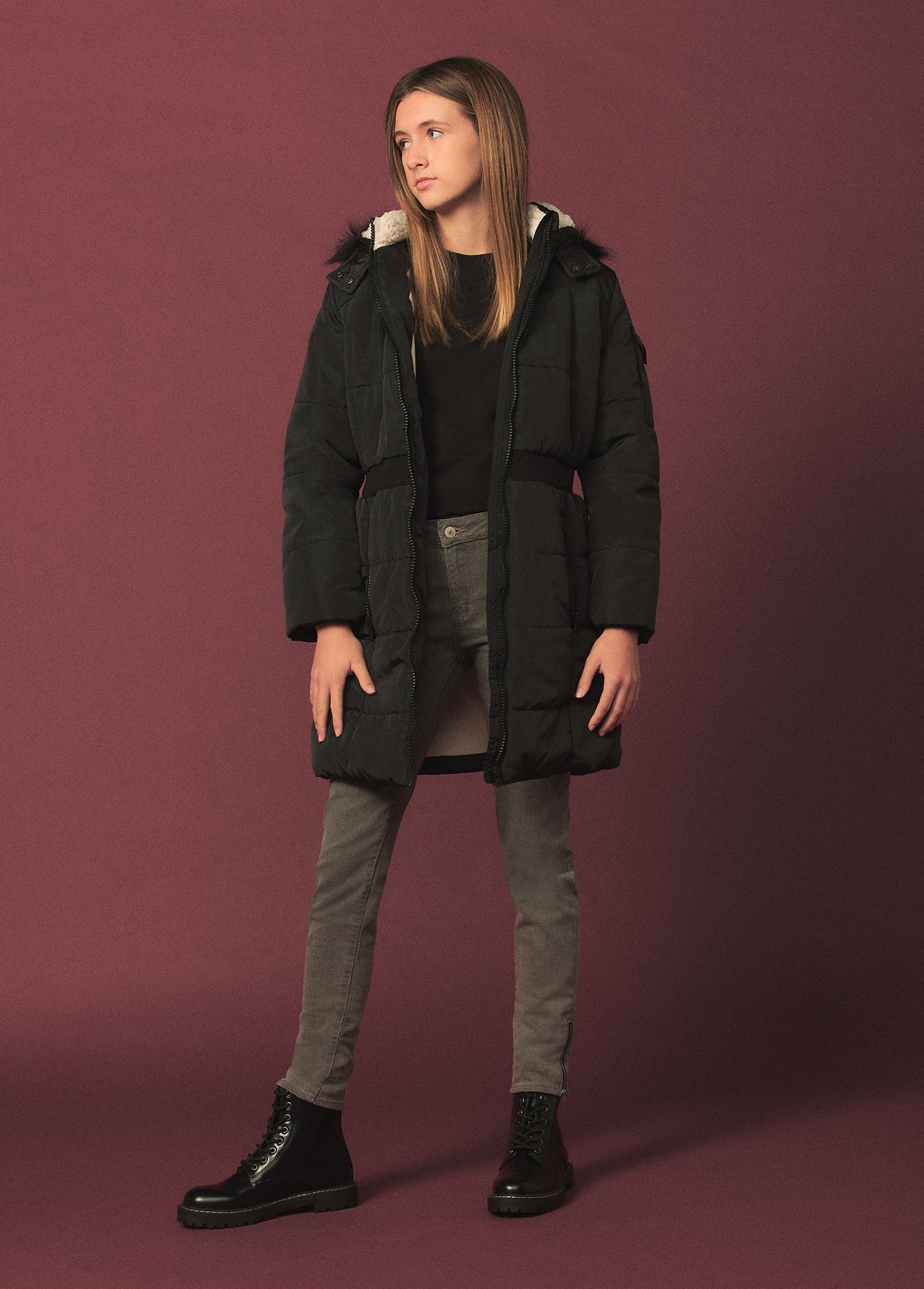 Elastic Waist Long Puffer