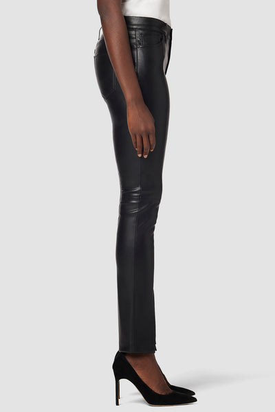 Barbara High-Rise Straight Vegan Leather Ankle Jean w/ Slit Hem