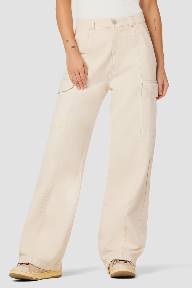 White High Rise Straight Leg Cargo Pants