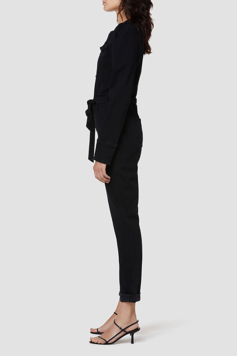 Puff Sleeve Denim Jumpsuit