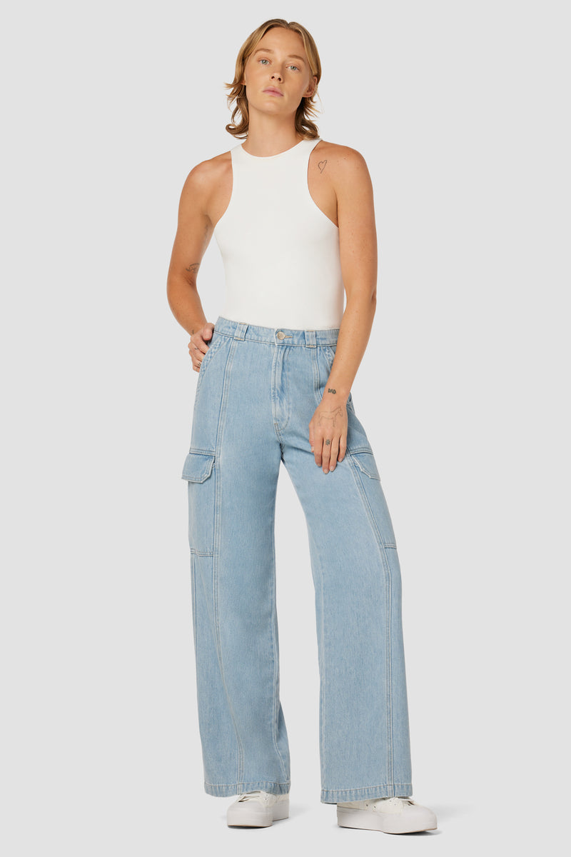 格安購入可能商品 Hudson Jeans ハドソン ジーンズ レディース 女性用 ファッション デニム High-Rise Wide Leg  Cargo Spring Indigo
