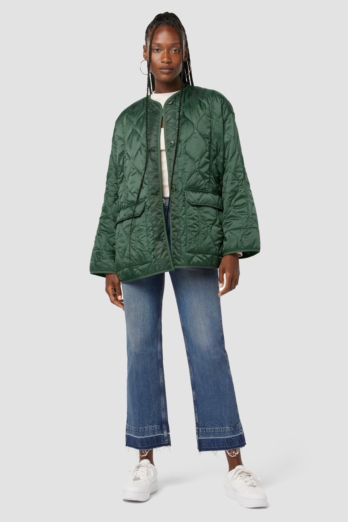 Hudson Jeans Oversized Quilted Liner Jacket - Green - Small